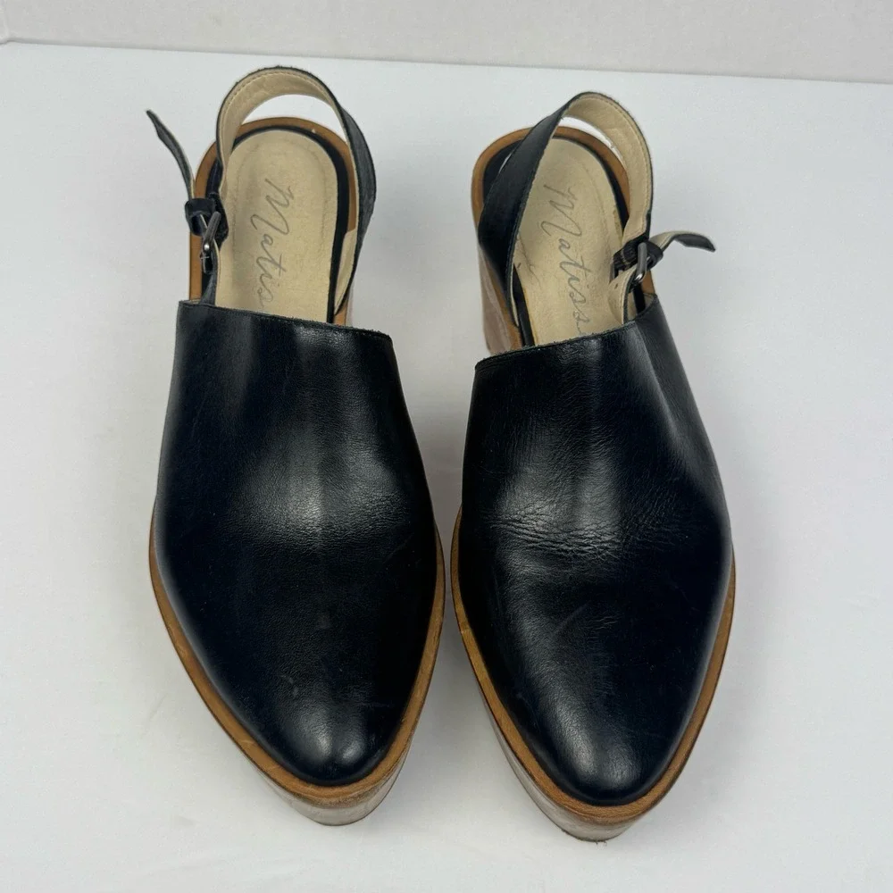 Matisse Eyals Slingback Platform Wedge Mule Sandal Womens 8 Black Leather
